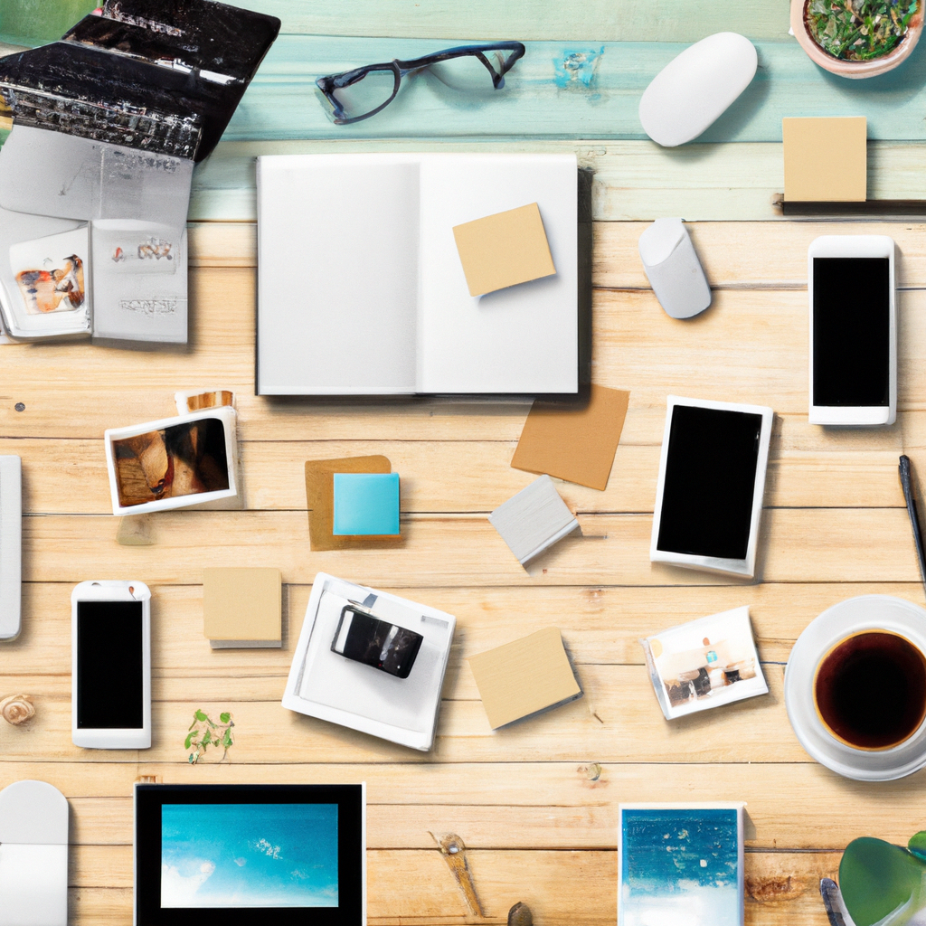 Collage of students learning copywriting with laptops and notebooks